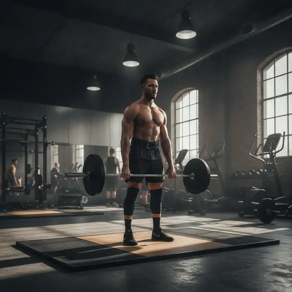 Athlete preparing for a heavy lift in a modern gym