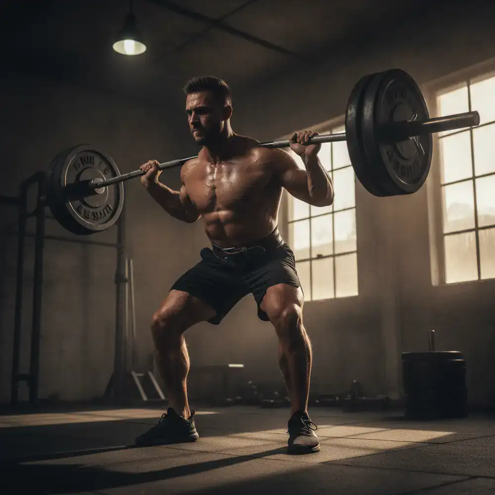 Athlete lifting heavy weights focusing on muscle gain