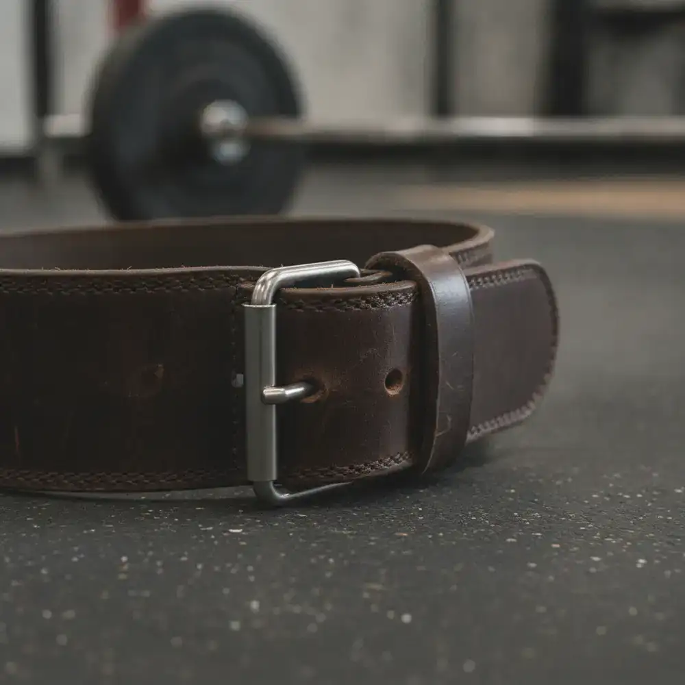 Leather weightlifting belt